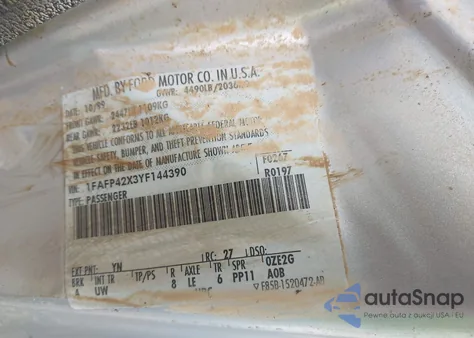 2000 Ford Mustang Gt z USA, uszkodzony, nr VIN 1FAFP42X3YF144390